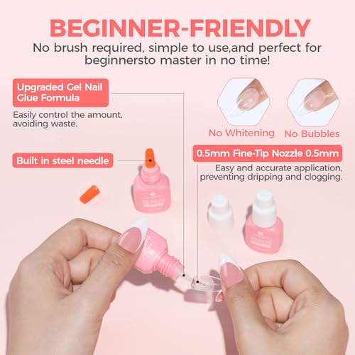 Gel Nail Glue for Press on Nails: No Lamp Need, Upgraded Air Fast-curing Super Strong Glue Gel 5ml*3pcs for Nail Tips Fake Nails & Acrylic Long Lasting 30+ Days