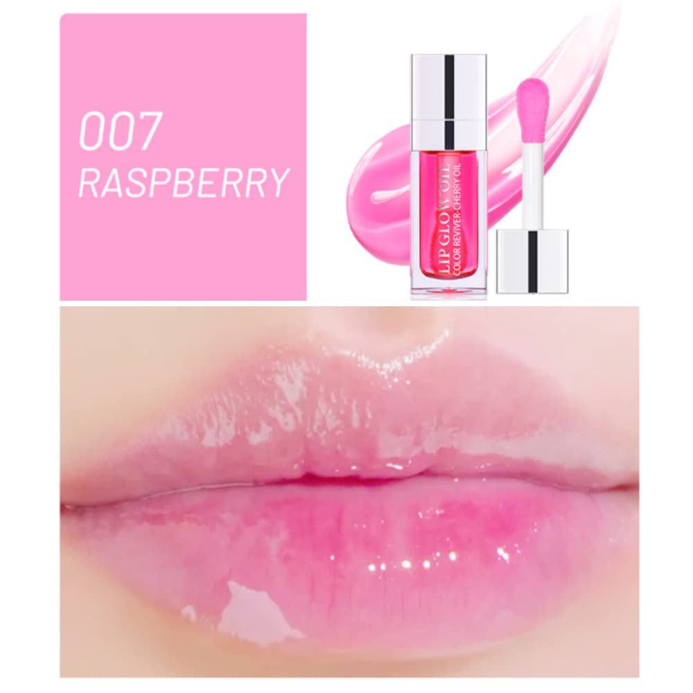 Yasovigi Hydrating Lip Oil Plumping Lip Tint Moisturizing Lip Gloss, Transparent Lip Balm Care Stick Nourishing Repairing Non-sticky, Moisture&Lighten Lip Lines (Raspberry + Cherry)