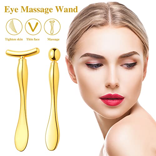 Pimoys 2 Pcs Metal Eye Cream Applicator Face Roller Massager Tool,Eye Massage Wand Stick Girls Women Facial Massager for Reducing Puffiness Wrinkle