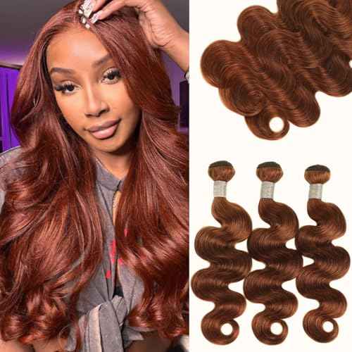 Light Reddish Brown Bundles Human Hair Body Wave 12 14 16 Inch, Color 30 Copper Brown Thick Raw Virgin 3 Bundles 12A 100% Brazilian Human Hair Wavy Loose Wave Quick Sew In Weave #30