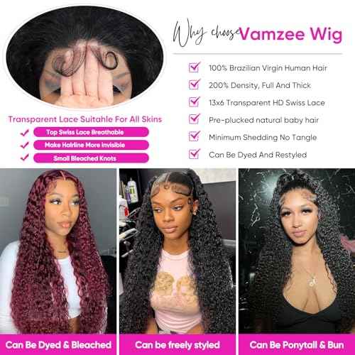 Deep Wave Lace Front Wigs Human Hair 200 Density 13x6 HD Transparent Wet and Wavy Wigs for Women Curly Lace Front Wigs Pre Plucked with Baby Hair Natural Color