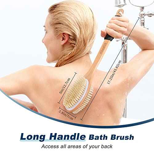 Long Handle Ergonomically Back Scrubber/Brush for Shower, Double Sided Exfoliating Body Scrubber for Women and Men (Black)