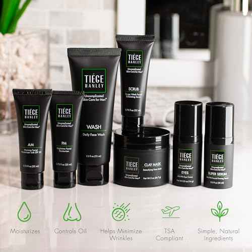 Tiege Hanley Skin Care Set for Men, Revitalization Routine, System Level 4, Face Wash, Scrub, Moisturizers, Eye Cream, Serum, & Clay Mask for Healthy, Hydrated Skin, Men¡¯s Skin Care, 7 Piece Kit