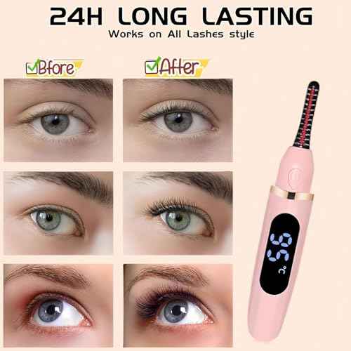 Heated Eyelash Curler, Heated Lash Curler with Led Display Electric Eye lash Curler 3 Temp Settings for Makeup Tools for Achieving A Natural Curl and Long Lasting Eyelashes, Designed for Women, Pink