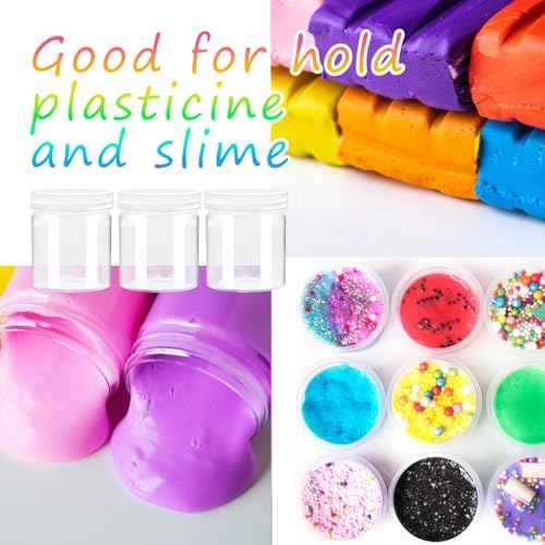 24 Pack 4oz Clear Plastic Slime Containers with Lids,Round Refillable Travel Storage Sealed Jars,Wide Mouth Container for Cosmetics,Lotions,Eye Shadow,Cream,Candy,Makeup,Craft Supplies,Beads