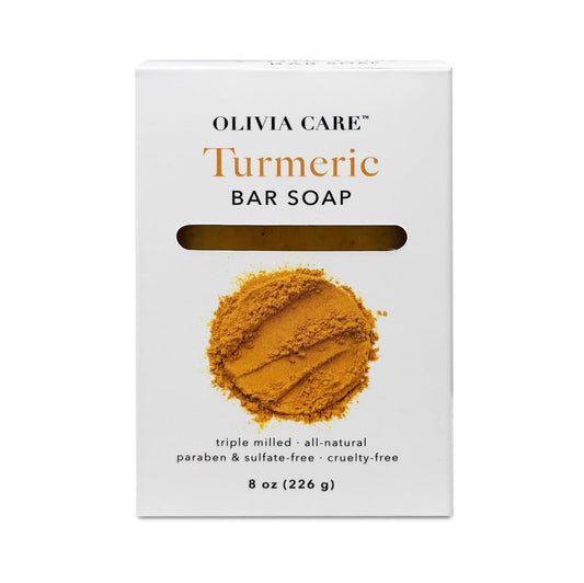 Olivia Care Turmeric Bar Soap -Natural, Vegan & Organic - For Face & Body Exfoliate, Hydrate, Moisturize & Deep Clean - Triple-Milled - Infused with Antioxidants - 8 OZ