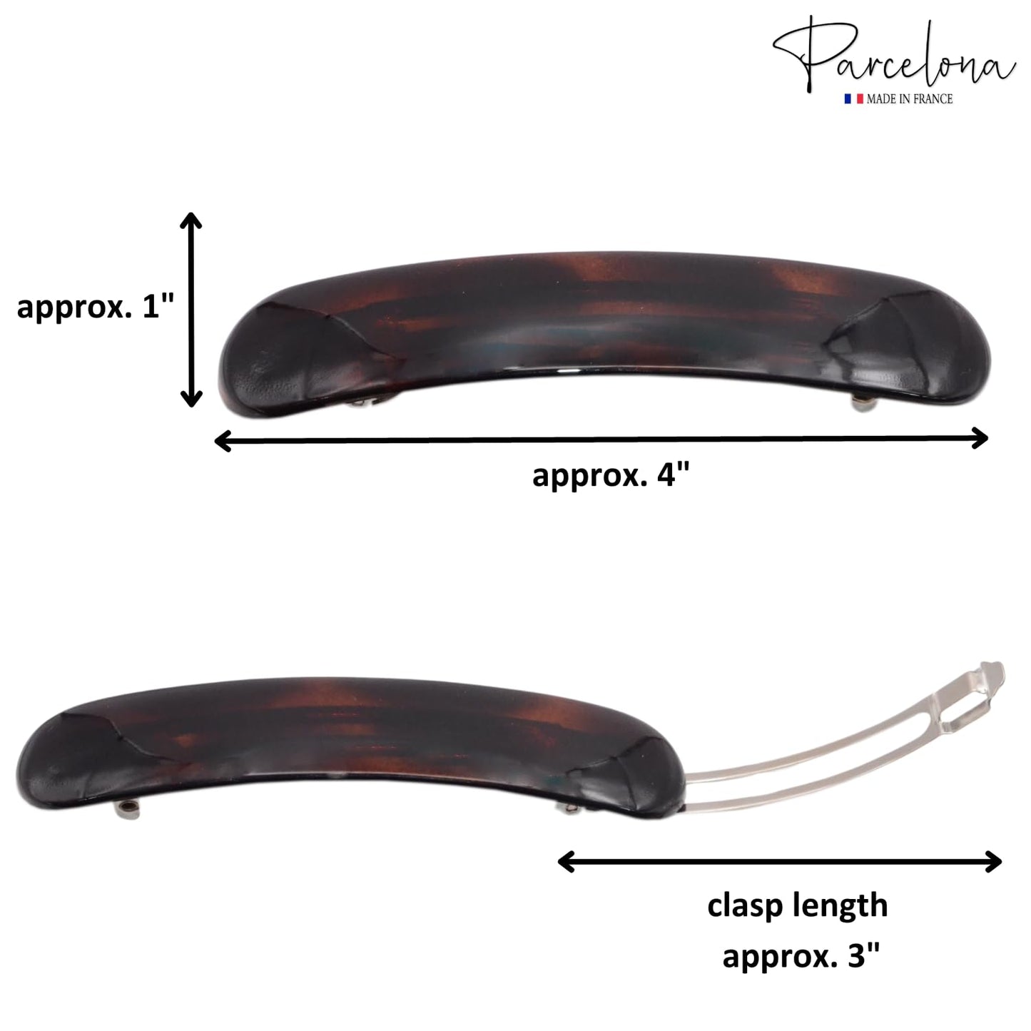 Parcelona French Elegant Duo 4" Tortoise Shell and Black Celluloid Set of 2 Hair Clips Fashion Durable No Slip Women Hair Accessories Hair Barrette Clip for Girls, Made in France