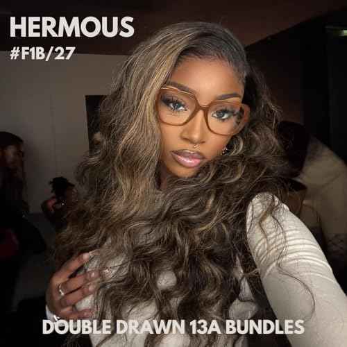 13A Double Drawn FB/27 Human Hair Bundles Body Wave Blonde Highlight Color, Honey Blonde with Black Single Bundle Human Hair 100% Unprocessed Hair Colored Single Bundle Wavy Sew In 10 Inch