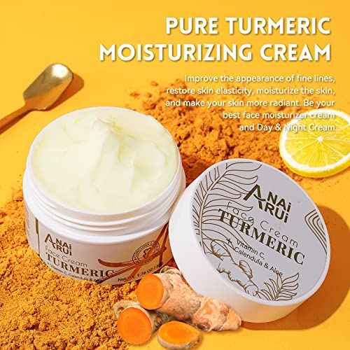 ANAI RUI Facial Moisturuzier, Turmeric Face Cream with Vitamin C for Hydrating, Firming, Tightening Skin, Turmeric Vitamin C Cream for Dark Spots, Dry Skin, 1.76 OZ