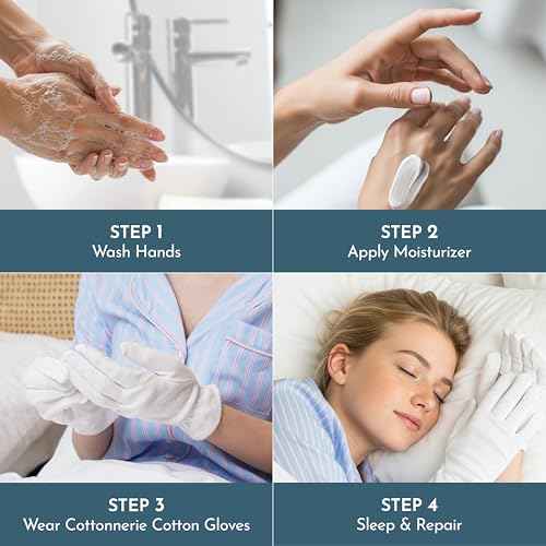 4 Pairs Cottonnerie Original Cotton Gloves for Dry Hands Sleeping, Moisturizing Gloves Overnight, Hand Moisturizer Gloves, Moisture Gloves for Dry Hands Overnight, Sleeping Gloves, Medium