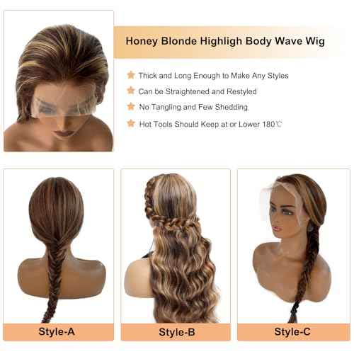 Lace Front Wig Human Hair 13x4 Highlight HD Transparent Lace Frontal Wigs Remy Human Hair High Density 4/27 10A Unprocessed Wigs with Natural Hairline for Women 26Inch