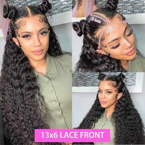 Water Wave Lace Front Wigs Human Hair Pre Plucked Bleached Knots Wet and Wavy 13x6 HD Lace Frontal Wigs for Black Women 200% Density Brazilian Remy Human Hair (Water Wave Wig, 24 Inch)