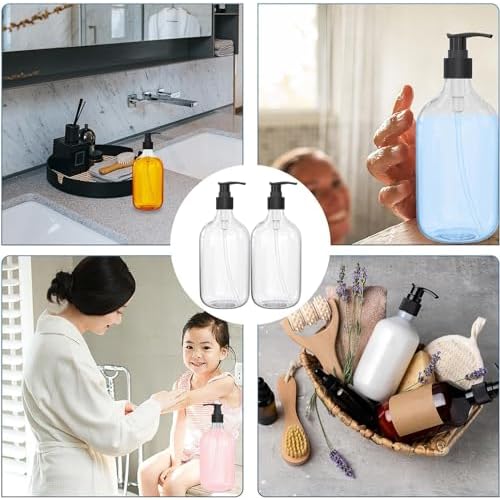 10 Ounce Clear Plastic Pump Bottle Dispenser, Refillable Empty Bottle Container with Pump for Essential Oil Soap Lotion Shampoo, 6 Pcs
