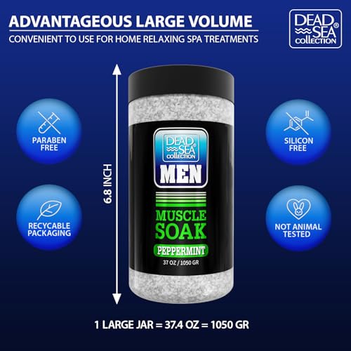 Dead Sea Collection Bath Salts for Men with Peppermint Oil ? Refreshing Soak for Muscle Recovery and Relaxation ? 100% Pure Dead Sea Salt Infused with Essential Minerals ? 37 Oz Jar
