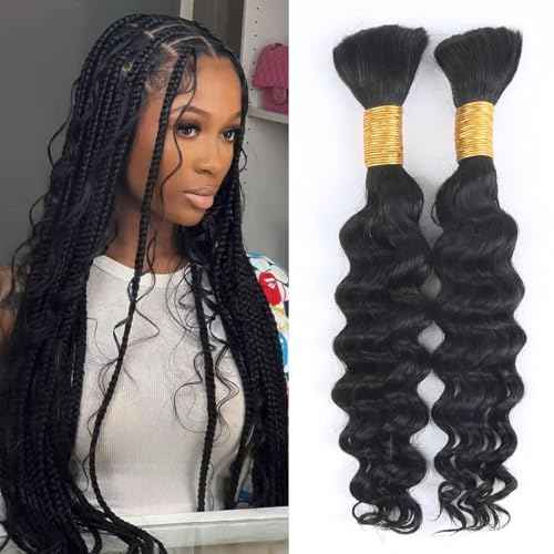 Odir 20 Inch Deep Wave Bulk Human Hair for Braiding No Weft 100% Unprocessed Brazilian Curly Braiding Human Hair Extensions Wet and Wavy Human Braiding Hair for Boho Braids 2 Bundles 100g