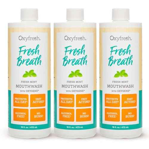 Oxyfresh Fresh Mint Flavored Mouthwash for Adults, Fresh Breath & Bad Breath Treatment ? Dentist Recommended for Long - Lasting Fresher & Healthy Gums - Alcohol & Fluoride Free - 16 Fl Oz (Pack of 3)