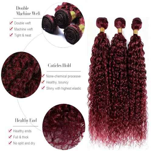 Dark Burgundy Human Hair Bundles 99J Burgundy Kinky Curly Bundles 16 18 20 Inch 99J Curly Bundle Double Weft Unprocessed Brazilian Virgin Hair Extensions