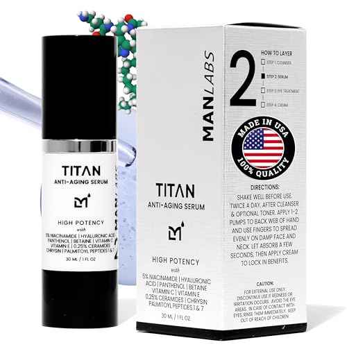 Titan Anti-Aging Face Serum for Men ? High Potency Mens Face Moisturizer ? Men, Dark Spots, Wrinkles, Fine Lines ? Vitamin C & E, 5% Niacinamide, Hyaluronic Acid ? Unscented