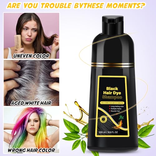 Black Hair Dye Shampoo 3 in 1, Hair Color Shampoo for Gray Hair, Natural Herbal 3 in 1 Hair Dye for Women Men 500ml