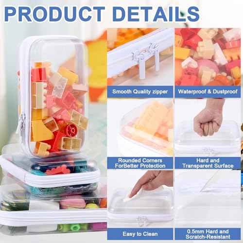 Clear Hard Shell Zipper Case Clear Zipper Pouches, Toy Storage Bag & Waterproof Makeup Organizer, Diaper bag, Plastic Pouch for Travel, Office, Home, White 3 Pack, MSS