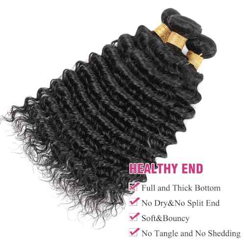 Human Hair Bundles Deep Wave Bundles 18 20 22inch Deep Wave 3 Bundles Weave 100% Unprocessed Brazilian Virgin Human Hair Deep Wave Bundles for Black Woman Nature Black