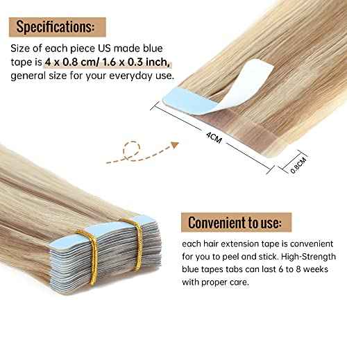 JESSBO Tape in Hair Extensions Human Hair Ash Blonde Highlighted Bleach Blonde 24 inch 20pcs 50g/pack Straight Seamless Skin Weft 100% Real Human Hair (24 Inch #P18/613)