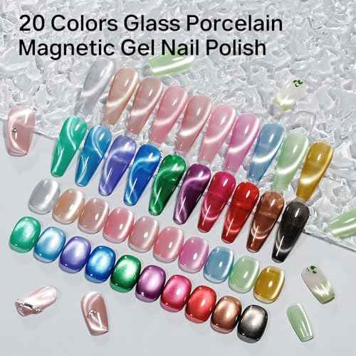 MIZHSE Cat Eye Gel Nail Polish 20 Colors, Ceramic Magnetic Gel Polish Set with Magnet Stick, Trendy Colors Cateye Effect Soak Off Nail Art Salon Home DIY Gift for Women