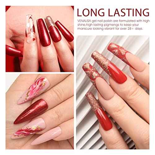 VENALISA Red Gel Nail Polish Set, 12Pcs Dark Red Purple Pink Gel Polish Kit Color High Gloss Soak Off Nail Manicure Salon DIY