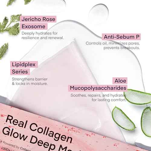 TEREZ & HONOR Korean Real Deep Bio Collagen Face Mask - 16 ea x 33g 100 Dalton Ultra Low Marine Collagen Overnight Hydrogel Masks for Glass Glow Skin, Hydration, Pore, Elasticity, Firming, Unscented