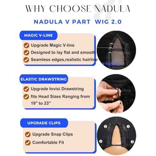 Nadula Yaki Wavy V Part Drawstring Wig Human hair with Blow Out Bangs, Glueless EasiContour Vpart Wigs No Leave Out Beginner Friendly Clip In V Shape Wigs Upgrade Wavy U Part Wig 150% Density 18inch