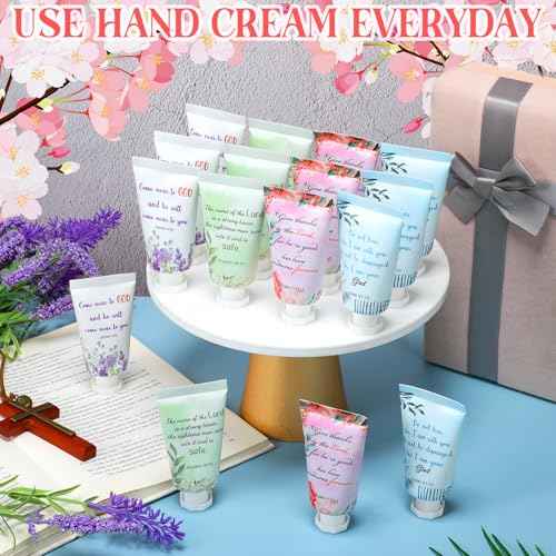 Landhoow 24 Pack Christmas Christian Hand Cream Bulk for Women Thanksgiving Bible Travel Hand Lotion Set Religious Bible Verse Gift for Employee Coworker Team Church Wedding Homeless