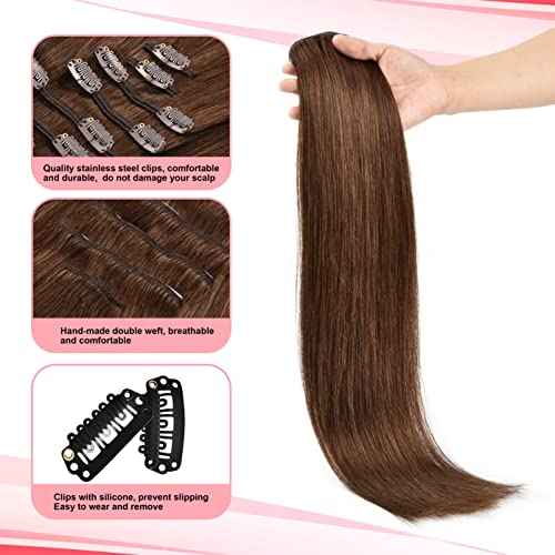 Remy Brown Clip in Hair Extensions Human Hair 120g 7Pcs Medium Brown Silky Straight Human Hair Clip in Hair Extension 22 Inch Human Hair Extensions Clip ins