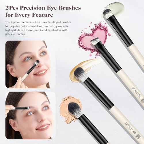 HEYMKGO Makeup Brushes Set, 4Pcs Professional Dual-ended Foundation Contour Power Face Eyeshadow Brush set for Liquid,Cream, Powder for Blending Contouring Makeup Tools- Great for Travel Use, Black