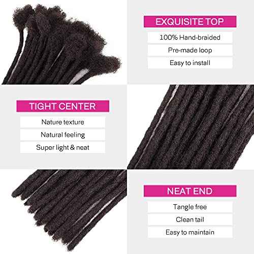 100% Loc Extensions Human Hair, 8Inch 0.8cm 60 Strands Handmade Dreadlock Extensions for Men Women Kids (#Natural Black)