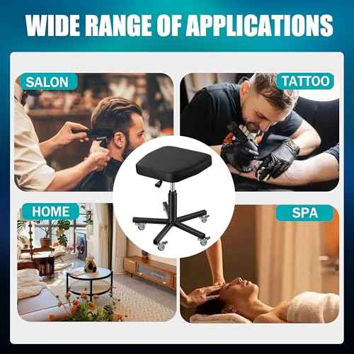 POARMEEY Black Swivel Stool with Wheel Rolling Height Adjustment Spa Drafting Salon Tattoo Work Office Massage Stools Task Chair