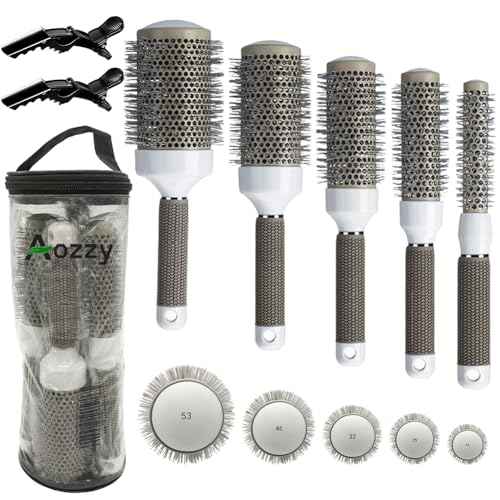 Round Brush Set for Blow Drying Curling, Professional Ceramic Ion Thermal Barrel Brush Leaves Hair Shiny Heat Styling Brush 5 Different Sizes Works Very Well with The Blow Dryer