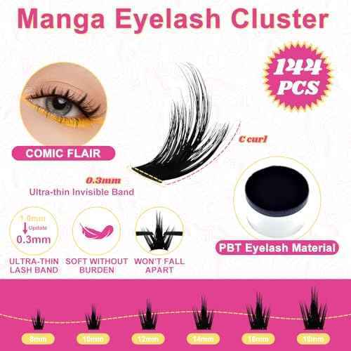 Lashes California Sunset Kit Manga Lash Clusters Kit 8-18mm Wispy Eyelash Clusters DIY Lash Spikes Waterproof Anime Extension 0.3mm Ultra-Thin Band Individual Cluster Eyelash Extensions Kit