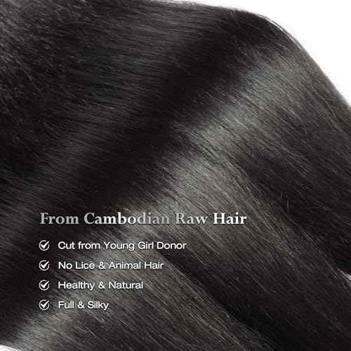 ASHINE Human Hair Bundles Body Wave Straight, Unprocessed Cambodian Raw Hair Bundles for Women Natural Black 14 16 18 Inch, Keep Soft and Silky After Multiple Washes