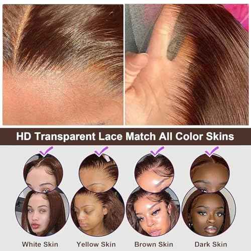 Chocolate Brown Lace Front Wig 26 Inch 13x6 HD Straight Lace Front Wigs Human Hair Pre Plucked 200% Density Glueless Frontal Wigs Brown Human Hair Wig for Women