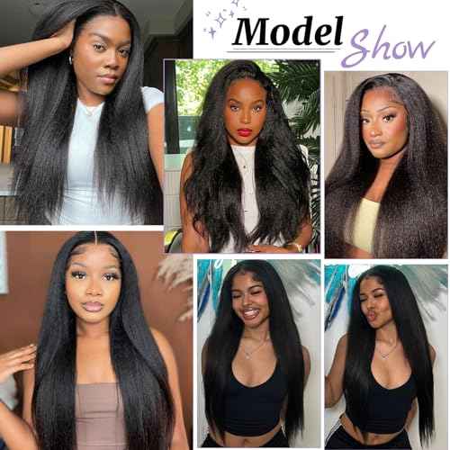 Kinky Straight Bundles 100% Human Hair Bundles Yaki Straight Bundles Human Hair 3 Bundles 16 18 20 Inch Raw Virgin Human Hair Weave Weft Bundles Natural Black Color