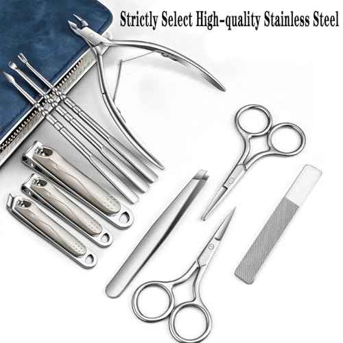 Manicure Set,Professional Nail Care Manicure Pedicure Kit,11 in 1 Stainless Steel Nail Clipper Set Grooming Tool with Exquisite Leather Travel Case for Men&Women