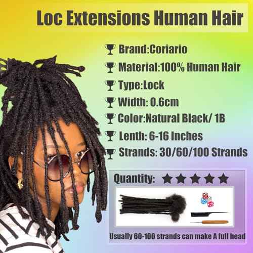 0.6cm Loc Extensions Human Hair 14inch 60strands Real Human Hair Dreadlock Extensions for Men/Women