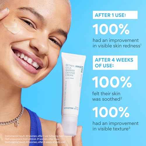 innisfree Retinol Cica Barrier Cream, Korean Moisturizer with Madecassoside for Sensitive, Acne-Prone Skin, Calming and Strengthening Formula