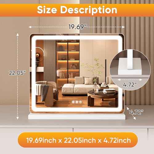 Sweetcrispy 20"x22" LED Vanity Mirror with Lights, Smart Makeup Mirror with Touch Control, 3-Color Lighting