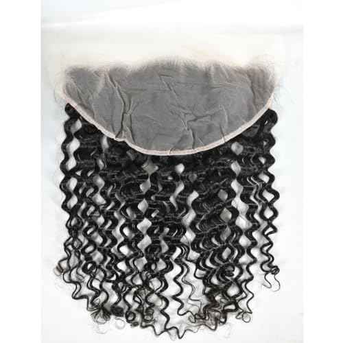 13x6 Lace Frontal Transparent Lace 100% Unprocessed Brazilian Virgin Human Hair Lace Closure Pre Plucked with Baby Hair Natural Black Color (13x6,Water Wave, 18 Inch)