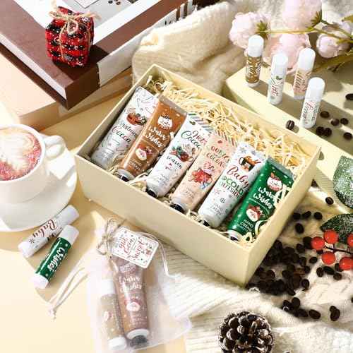 Demissle 48 Pcs Christmas Hot Cocoa Party Favors Hand Cream and Lip Balm Gifts Bulk Xmas Party Stuffers Christmas Stocking Favors Xmas Red Green Hot Cocoa Gifts Set for Baby Shower Guests