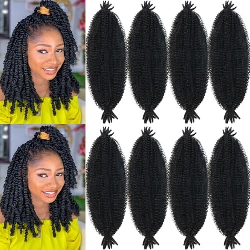 Marley Twist Braiding Hair 12 Inch Kinky Twist Hair 8 Packs Short Springy Afro Twist Hair Spring Twist Hair Marley Hair Wrapping Hair for Soft Locs Cuban Twist Hair for Pre-fluffed (12inch 1B)