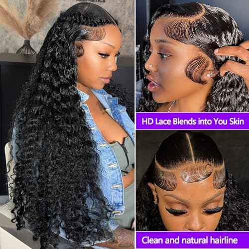 Lemoda 13x6 Water Wave Lace Front Wigs Human Hair 22 inch HD Lace Brazilian 15A Deep Wave Frontal Wigs 180% Density 13x6 Curly Human Hair Wig with Baby Hair Glueless Water Wave Wig For Black Women