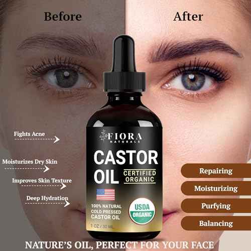 Organic Castor Oil for Eyelashes, Eyebrows, Hair & Face ? Cold Pressed Hexane Free 100% Pure Aceite De Ricino Organico, Lash & Brow Serum with Refillable Mascara Tube (unfilled), 1oz Glass Bottle