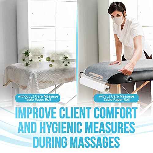 JJ CARE Disposable Massage Table Sheets - 100 Sheets [31.5" x 328 ft, 2 Roll] - 50% Thicker Perforated Massage Bed Cover, Non-Woven Disposable Roll for Massage Table for Waxing, Facial, Tattoo, & Spa